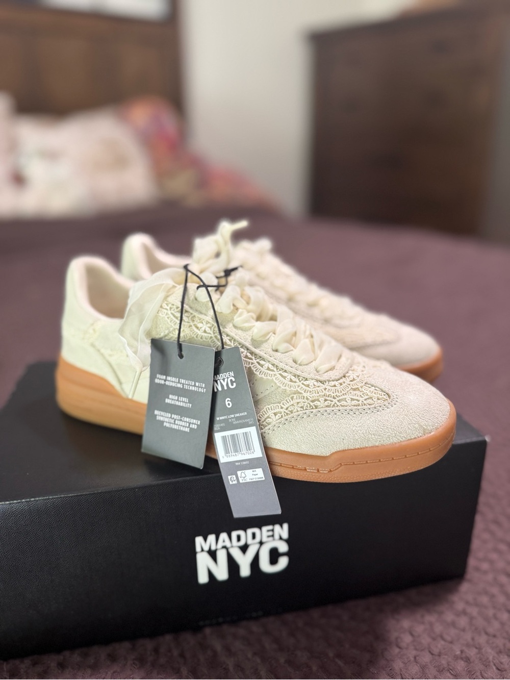 Madden NYC Women's Lace-Detail Sneakers in Cream